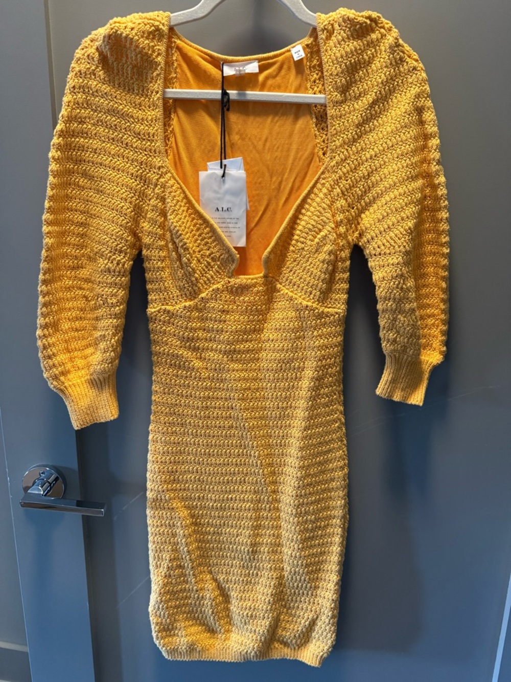 A.L.C. Yellow Ribbed Scoop-Neck Mini Dress - Picture 2 of 2